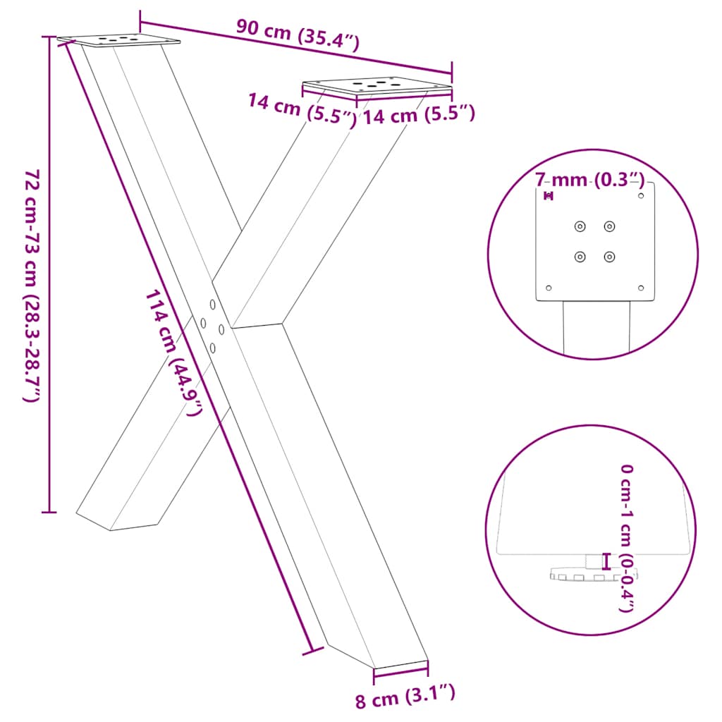 Gambe per tavolo da pranzo a forma di X 2 pz Antracite 90x(72-73) cm Acciaio | homemem39
