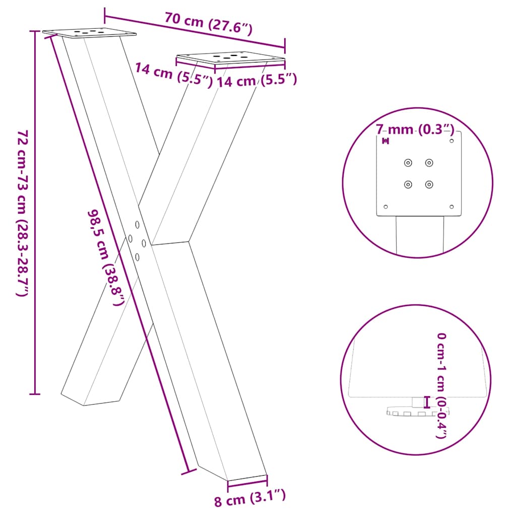 Gambe Tavolo Pranzo a X 3 pz Antracite 70x(72-73) cm Acciaio - homemem39
