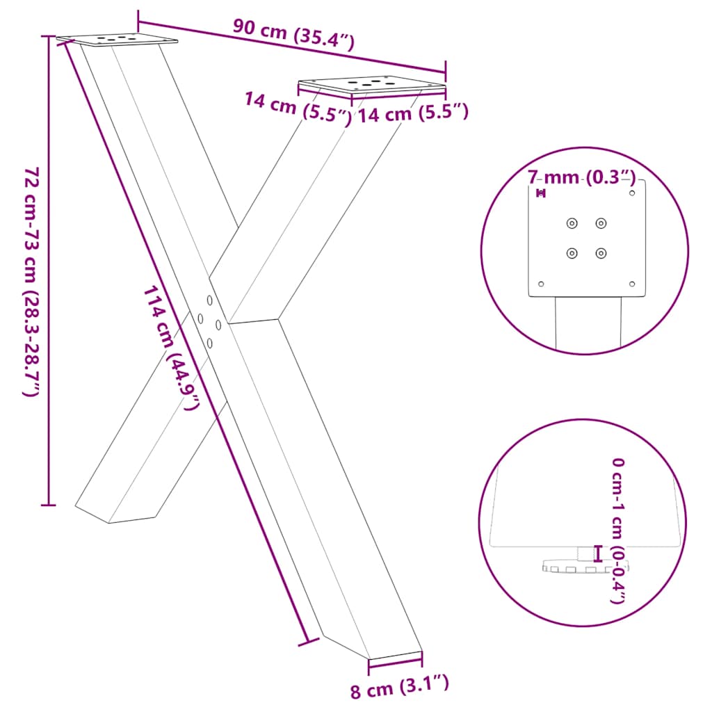 Gambe per tavolo da pranzo a forma di X 3 pz nere 90x(72-73) cm in acciaio | homemem39