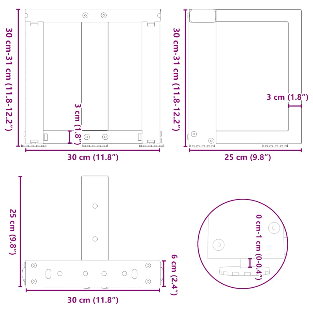 Gambe per Tavolino da Caffè a Forma di T 2 pz Bianche 30x25x(30-31) cm Acciaio | homemem39