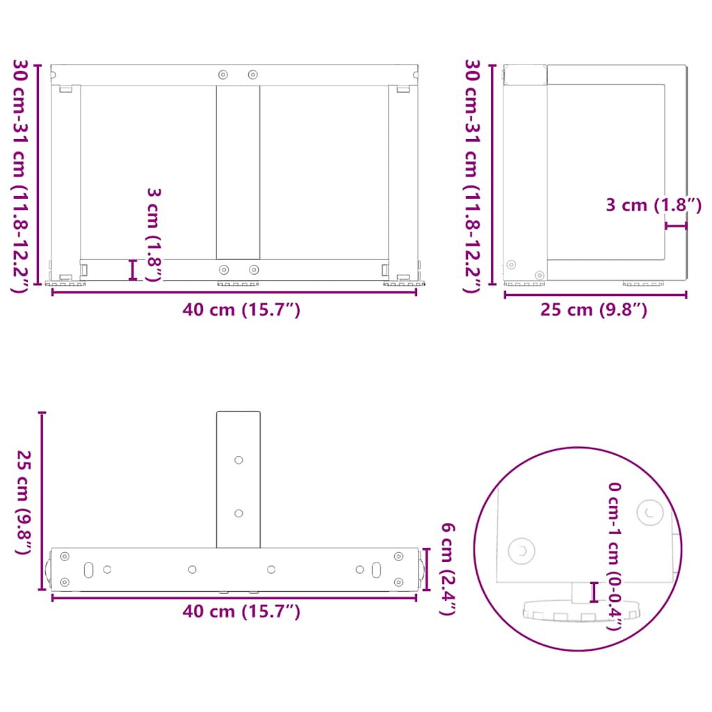 Gambe per Tavolino da Caffè a Forma di T 2 pz Antracite 40x25x(30-31) cm Acciaio | homemem39