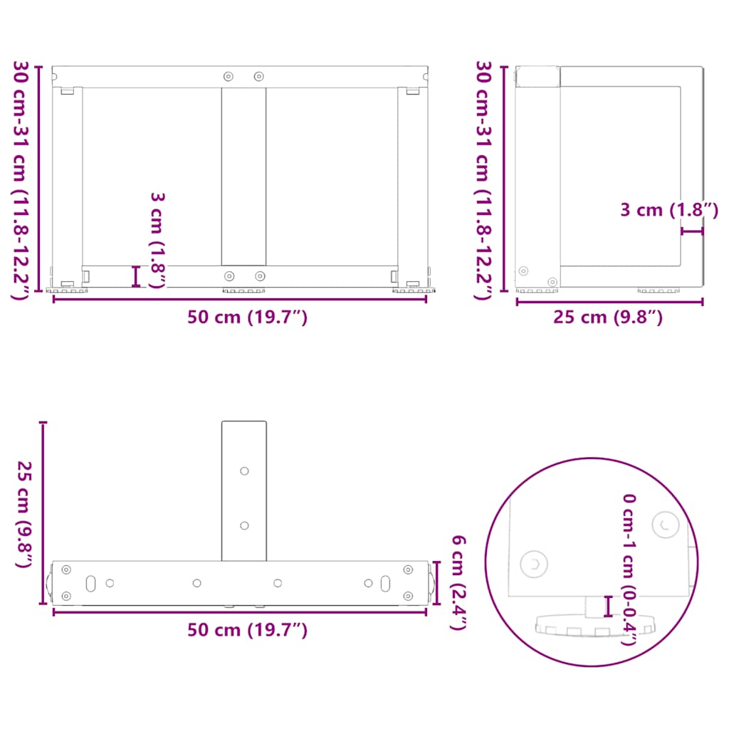 Gambe per Tavolino da Caffè a Forma di T 2 pz Nere 50x25x(30-31) cm Acciaio | homemem39