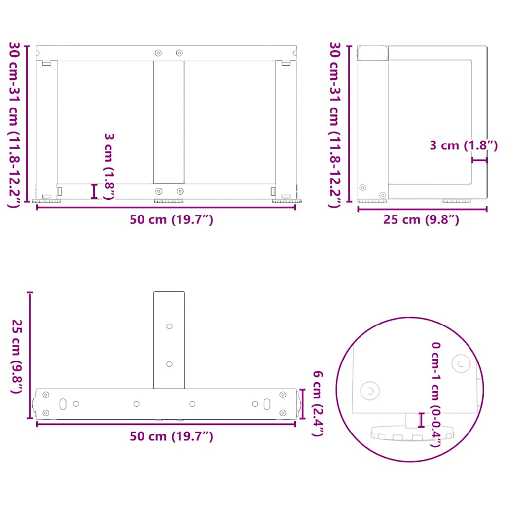 Gambe per Tavolino da Caffè a Forma di T 2 pz Antracite 50x25x(30-31) cm Acciaio | homemem39