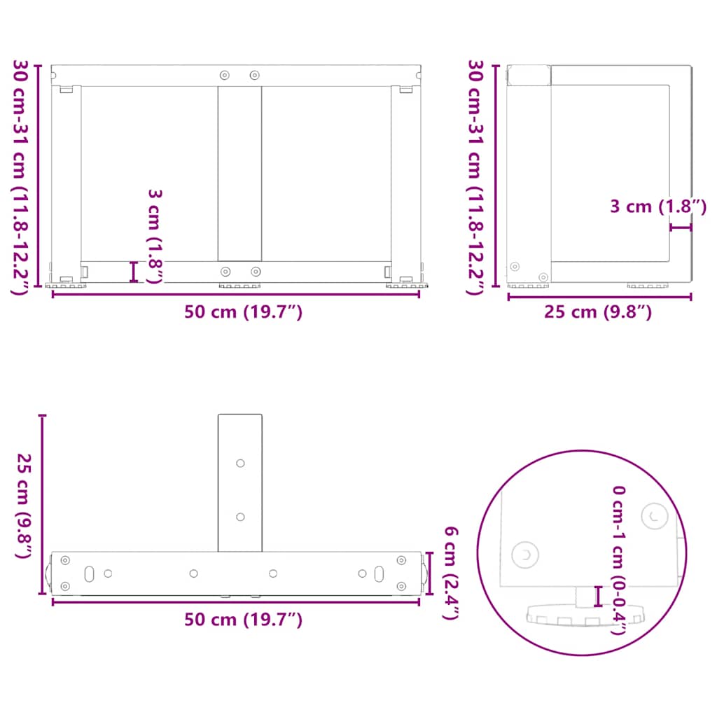 Gambe per Tavolino da Caffè a Forma di T 2 pz Nere 50x25x(30-31) cm Acciaio | homemem39