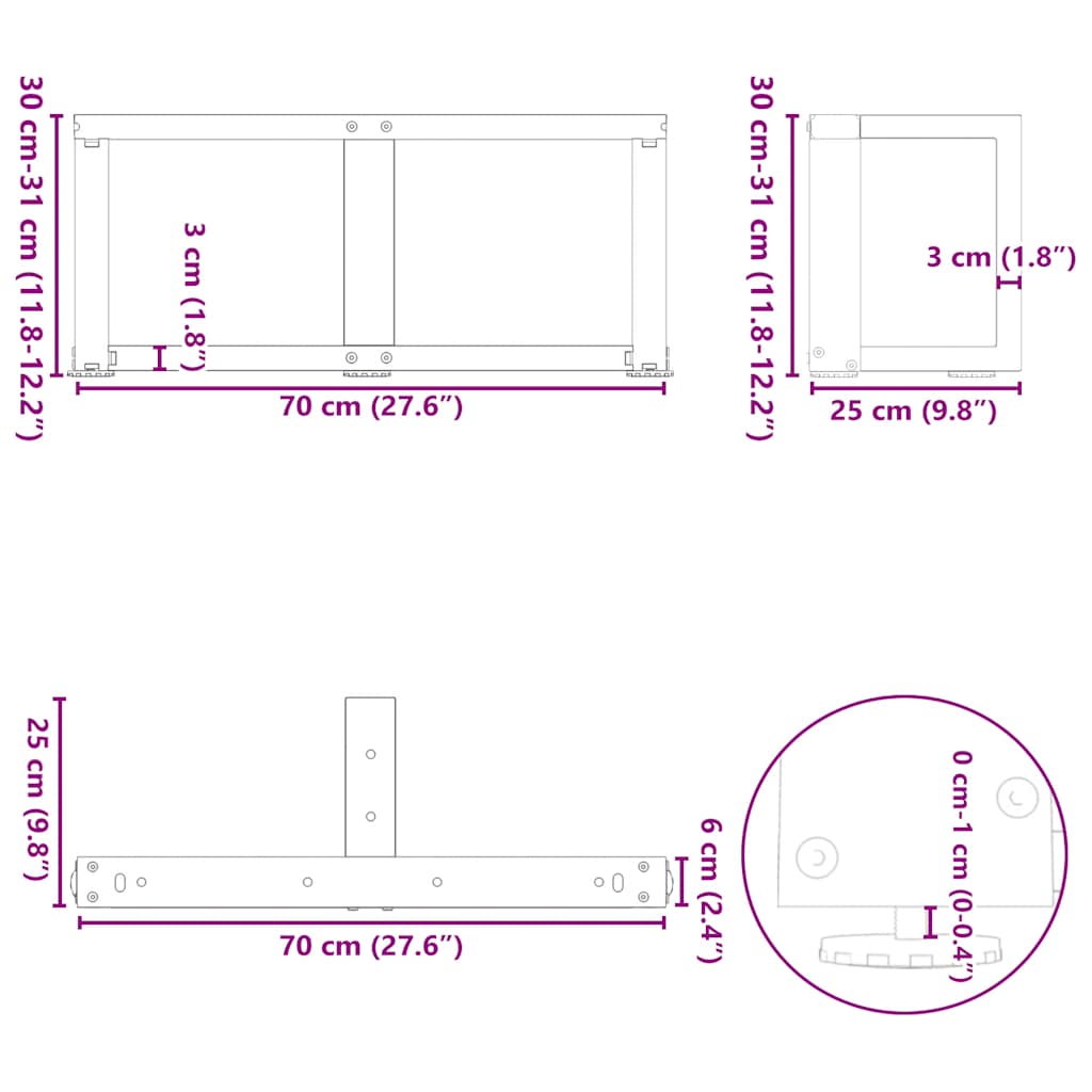 Gambe Tavolino da Caffè a T 2 pz Bianco 70x25x(30-31)cm Acciaio - homemem39