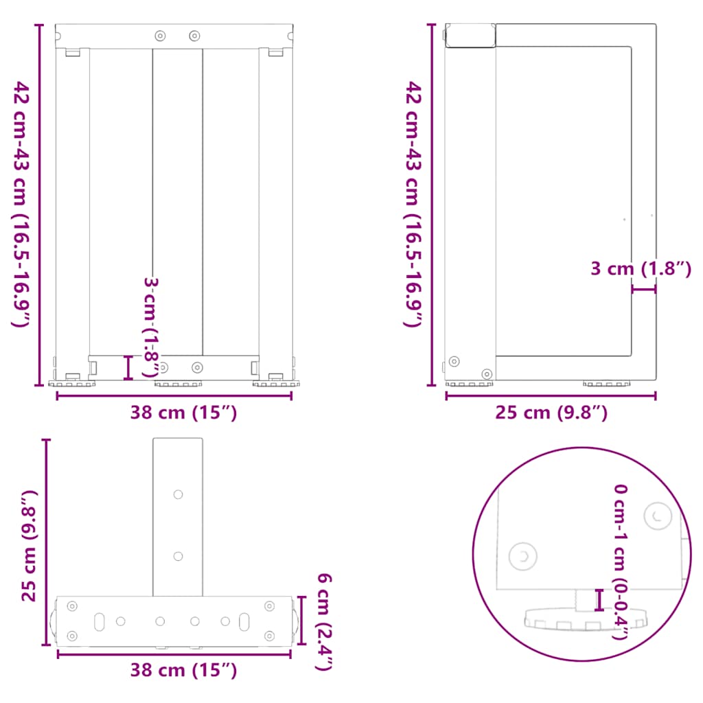 Gambe per Tavolino da Caffè a Forma di T 2 pz Antracite 38x25x(42-43) cm Acciaio | homemem39