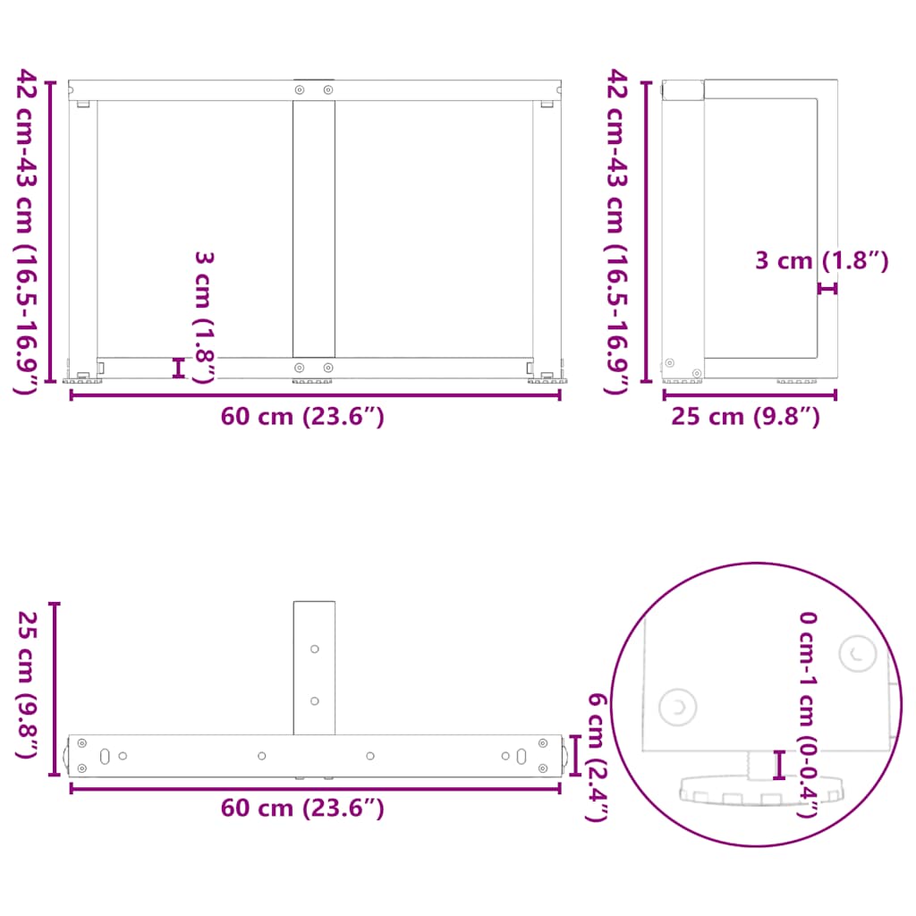 Gambe per Tavolino da Caffè a Forma di T 2 pz Bianche 60x25x(42-43) cm Acciaio | homemem39