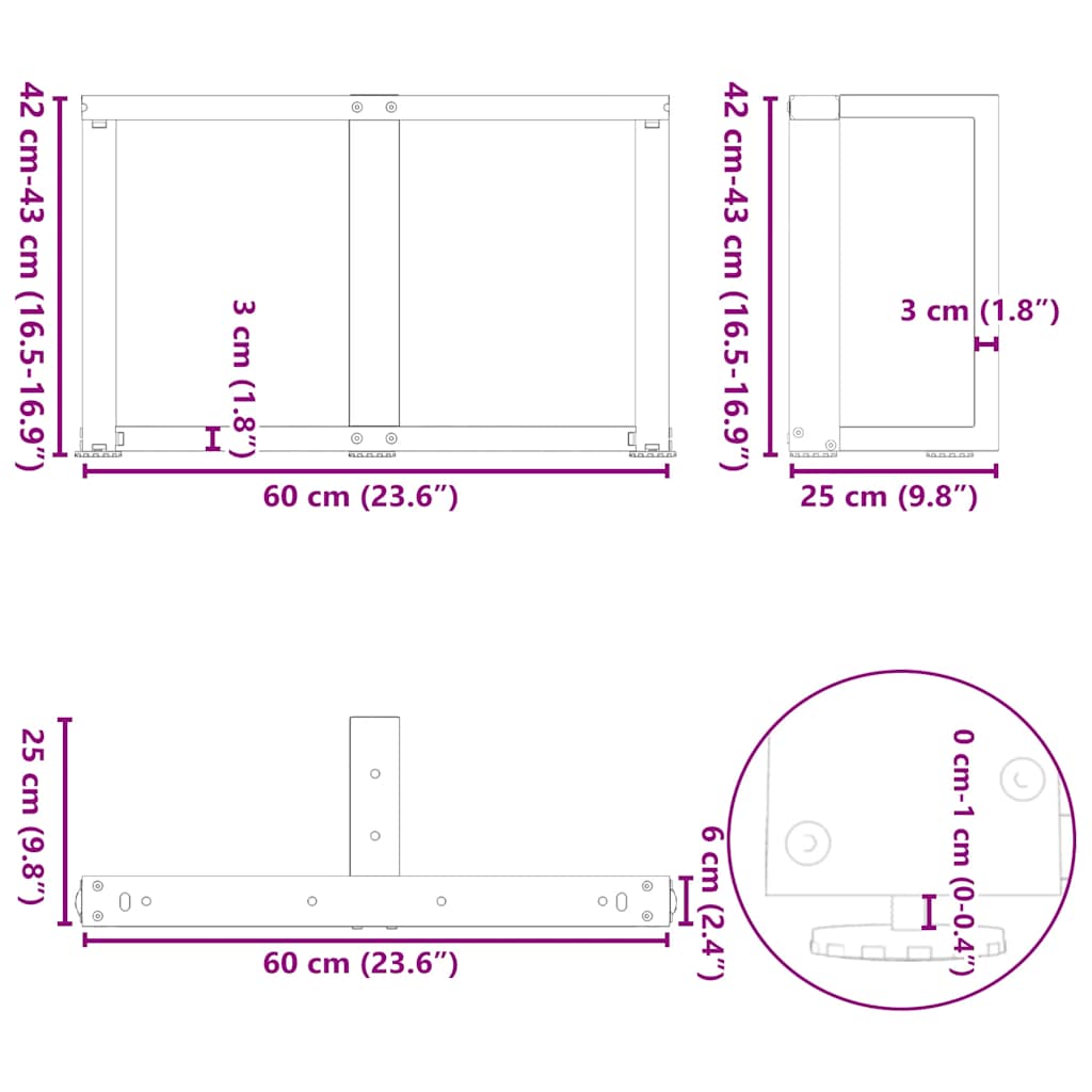 Gambe per Tavolino da Caffè a Forma di T 2 pz Antracite 60x25x(42-43) cm Acciaio | homemem39