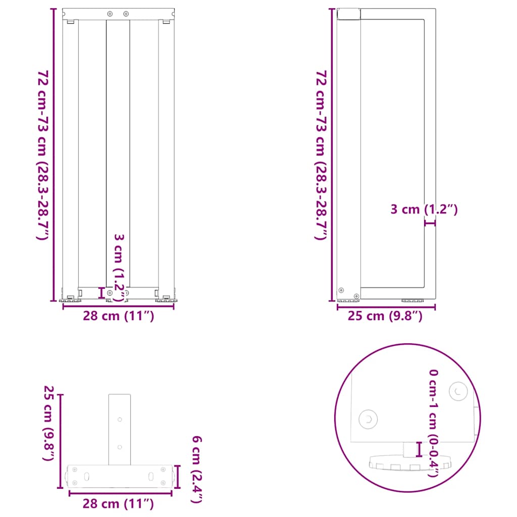 Gambe per Tavolo Consolle a Forma di T 2 pz Bianche 25x28x(72-73) cm Acciaio | homemem39