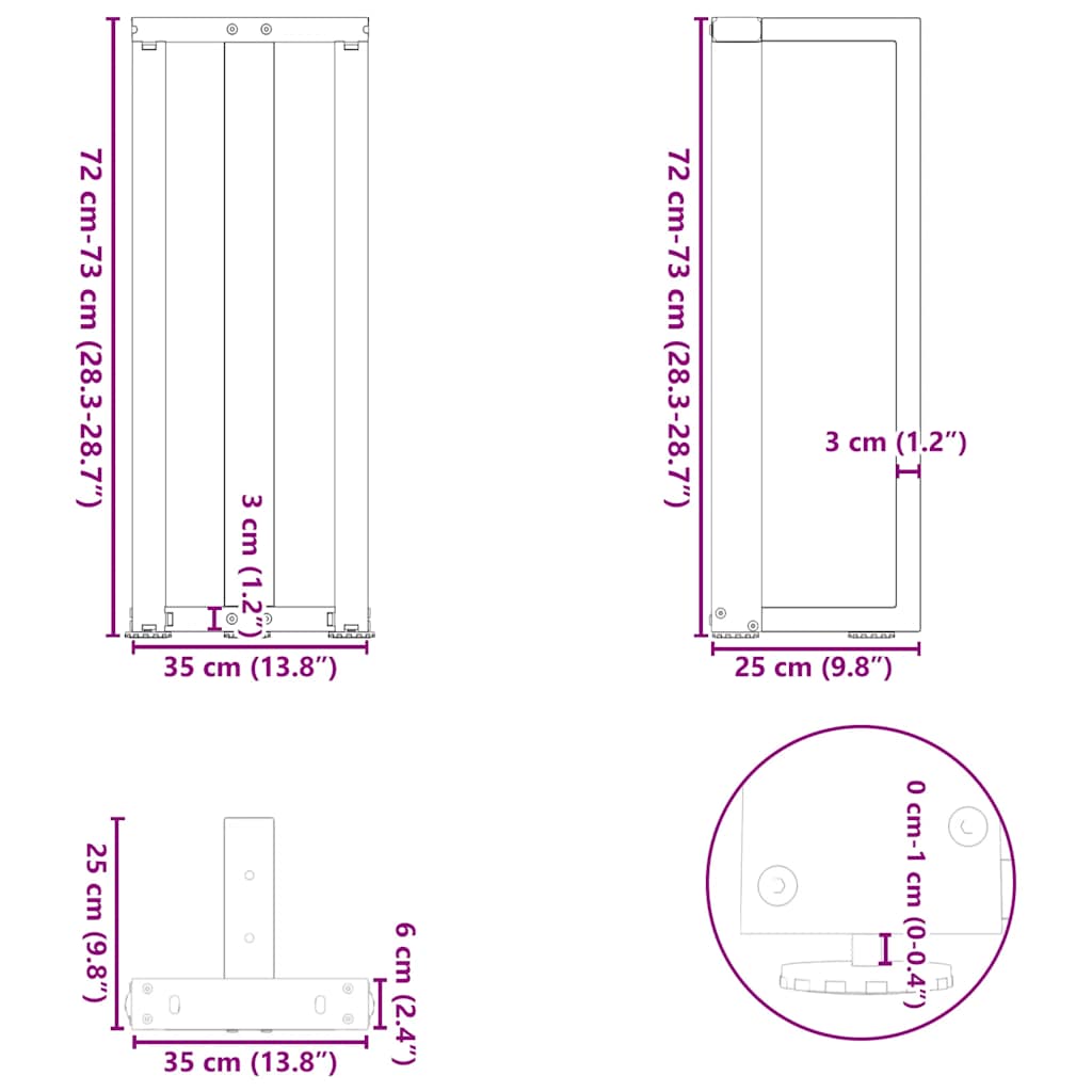 Gambe Tavolo Consolle a T 2 pz Bianco 38x25x(72-73) cm Acciaio - homemem39