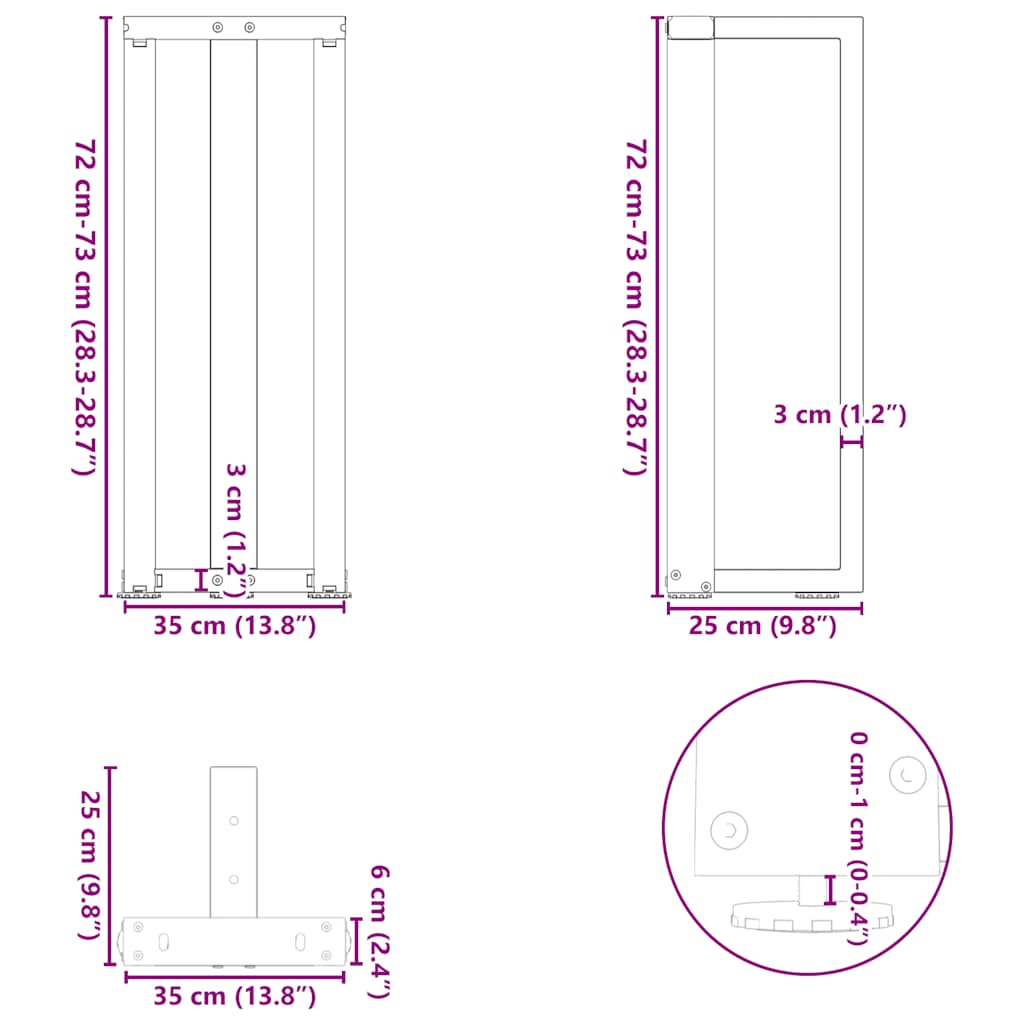 Gambe per tavolo consolle a T 2 pz Antracite 38x25x(72-73) cm Acciaio | homemem39