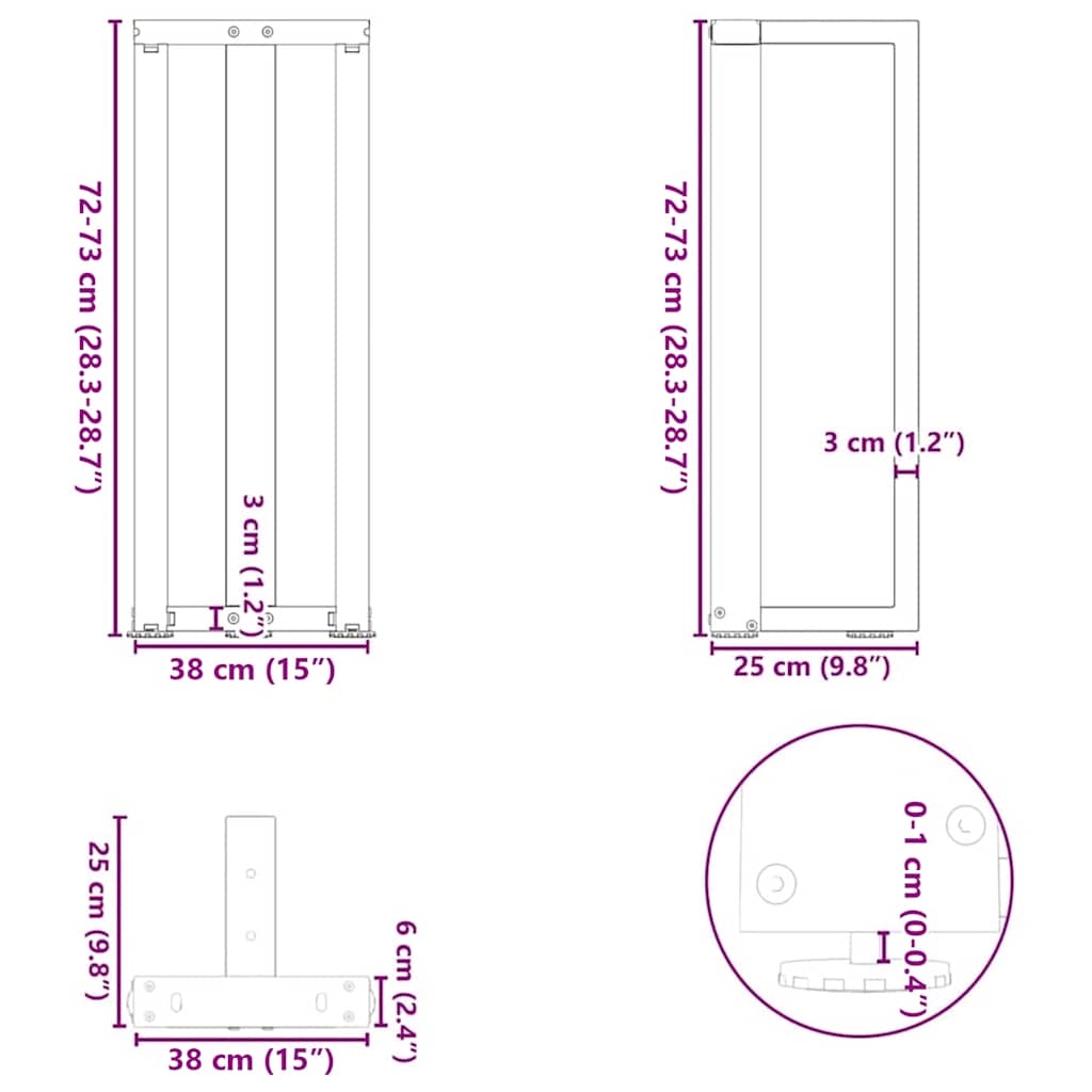 Gambe per Tavolo Consolle a Forma di T 2 pz Nere 38x25x(72-73) cm Acciaio | homemem39