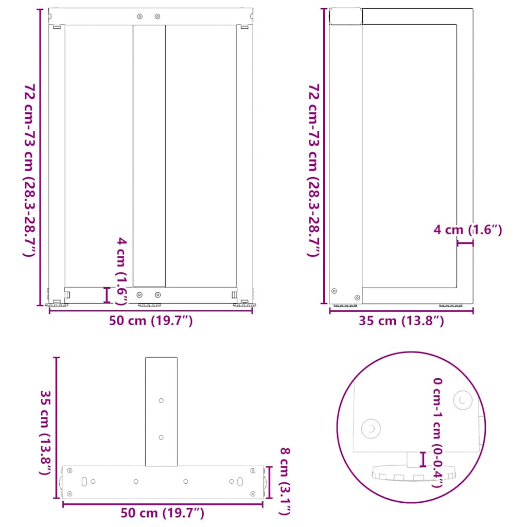 Gambe per tavolo da pranzo a forma di T 2 pz Antracite 50x35x(72-73) cm Acciaio | homemem39