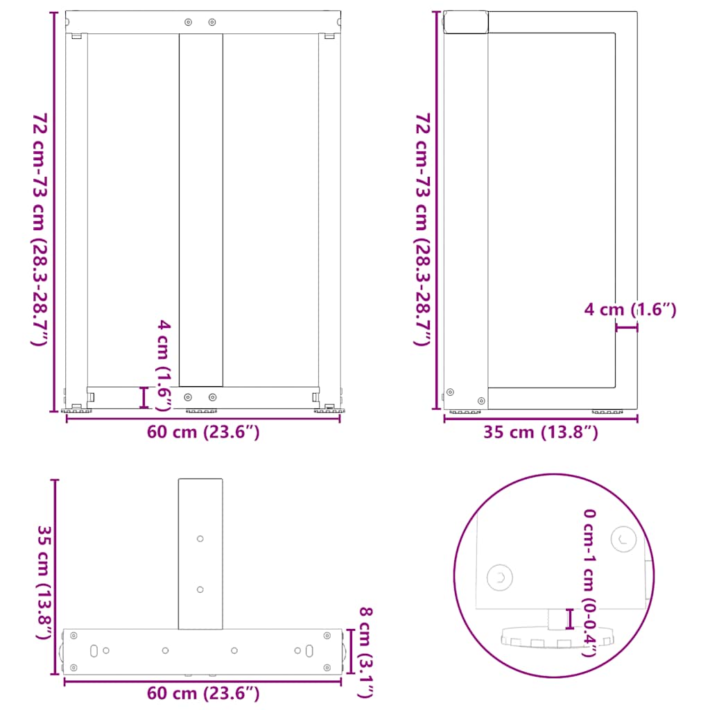 Gambe per tavolo da pranzo a forma di T 2 pz Antracite 60x35x(72-73) cm Acciaio | homemem39