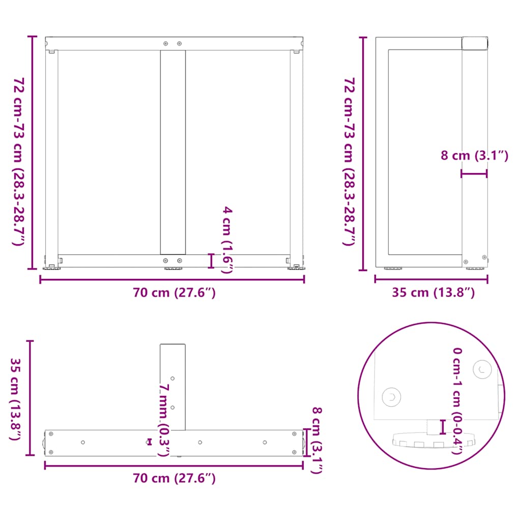 Gambe per tavolo da pranzo a forma di T 2 pz nere 70x35x(72-73) cm in acciaio | homemem39