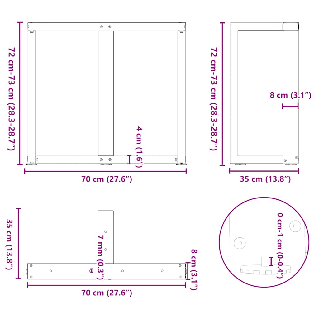 Gambe per tavolo da pranzo a forma di T 2 pz Antracite 70x35x(72-73) cm Acciaio | homemem39