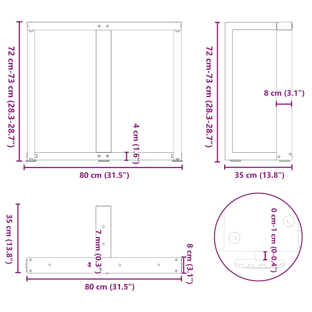 Gambe per tavolo da pranzo a forma di T 2 pz Antracite 80x35x(72-73) cm Acciaio | homemem39