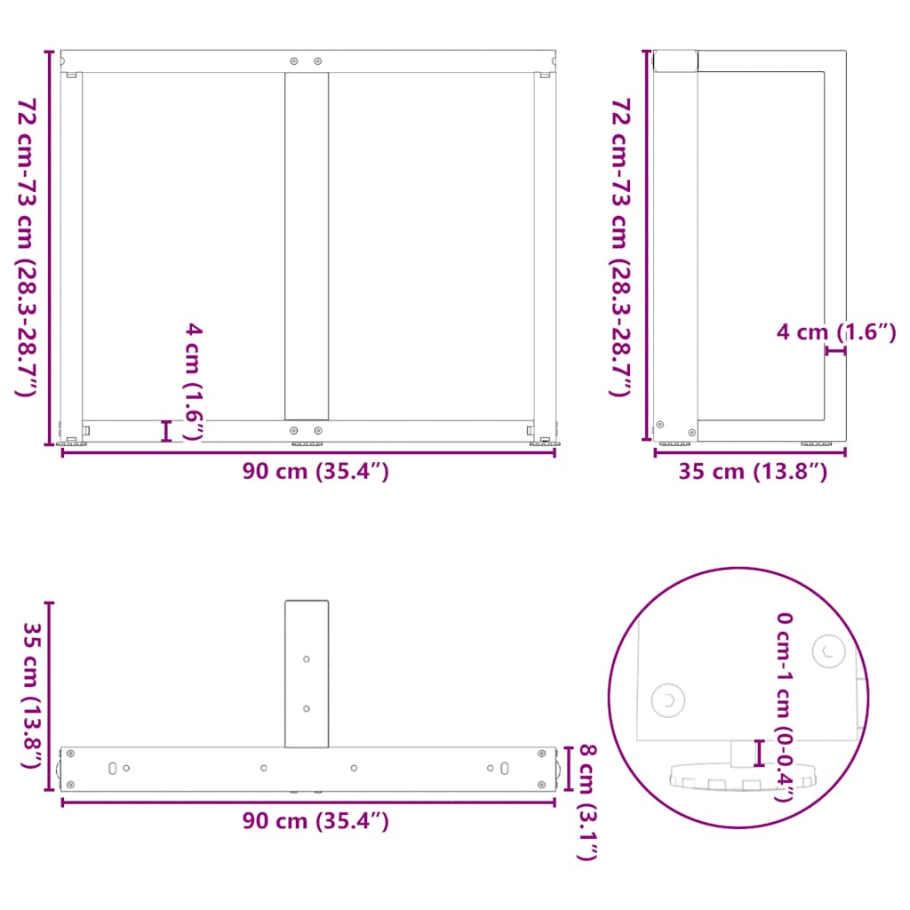 Gambe per tavolo da pranzo a forma di T 2 pz nere 90x35x(72-73) cm in acciaio | homemem39