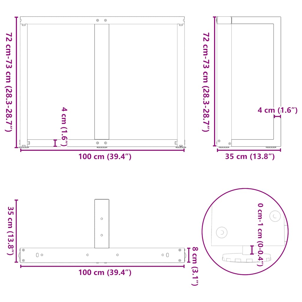 Gambe per tavolo da pranzo a forma di T 2 pz Antracite 100x35x(72-73) cm Acciaio | homemem39