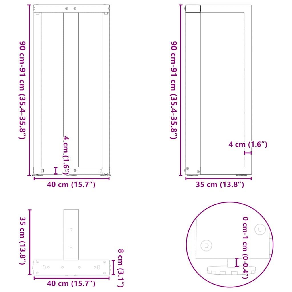 Gambe per tavolo da bar a forma di T 2 pz bianche 40x35x(90-91) cm in acciaio | homemem39