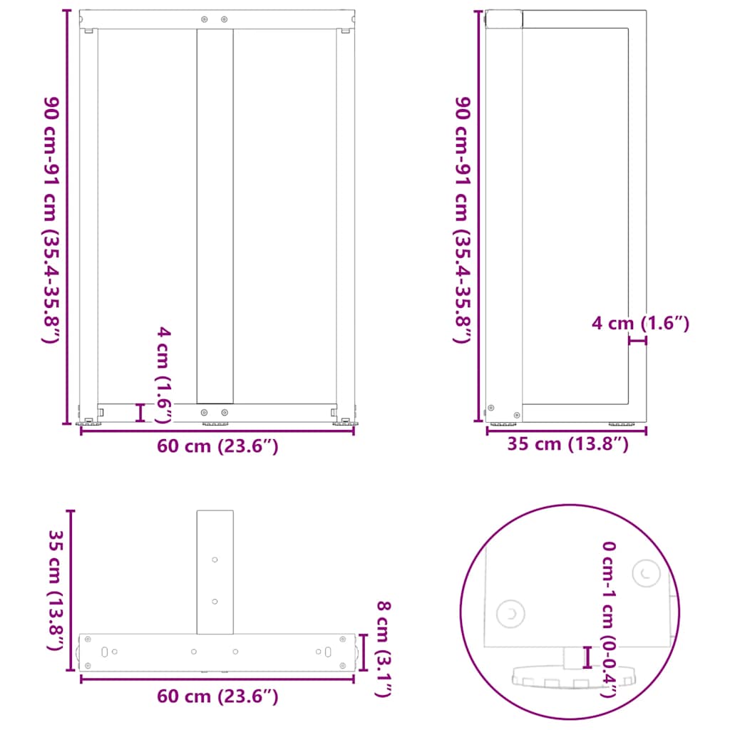 Gambe per tavolo da bar a forma di T 2 pz nere 60x35x(90-91) cm in acciaio | homemem39