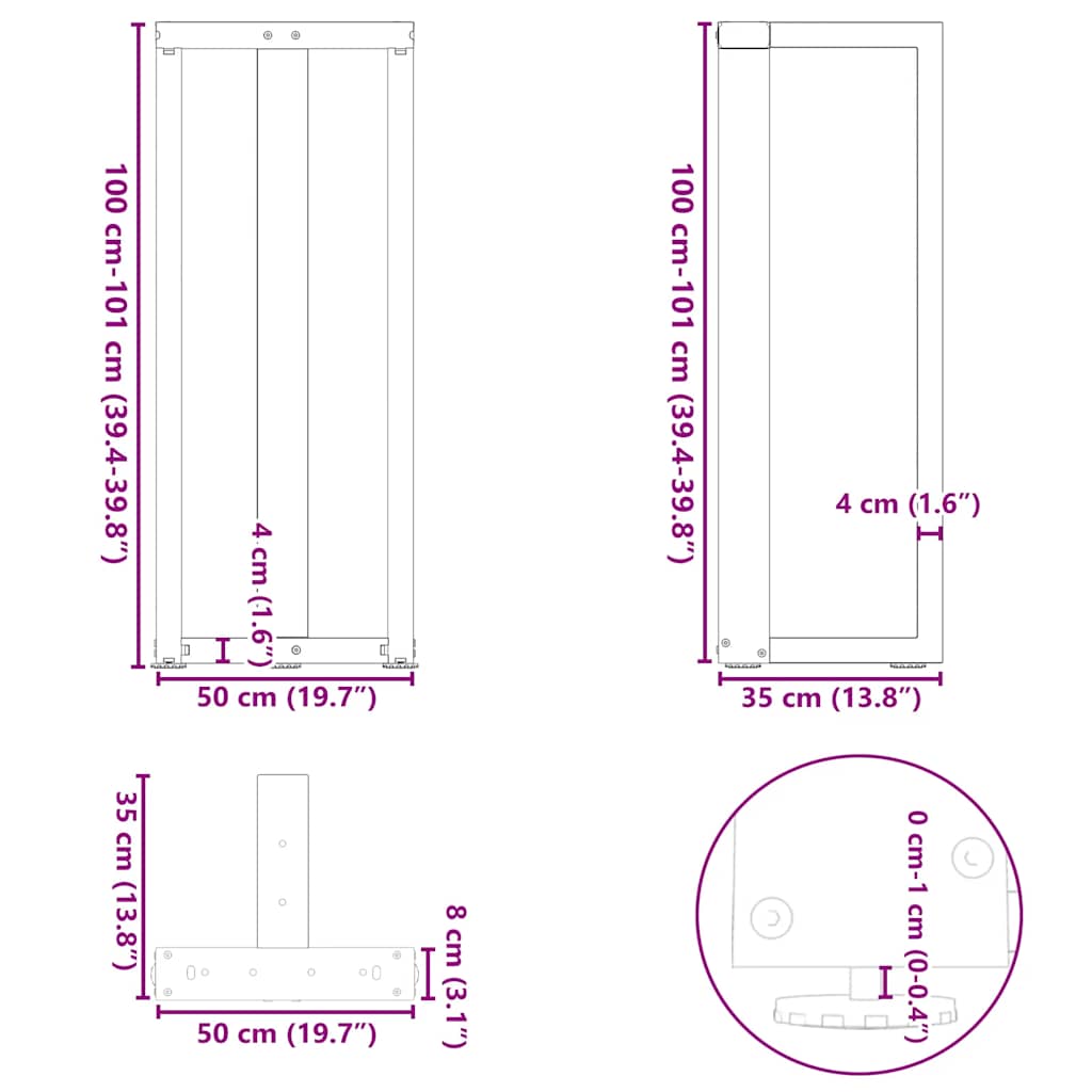 Gambe Tavolo Bar a T 2 pz Antracite 50x35x(100-101) cm Acciaio