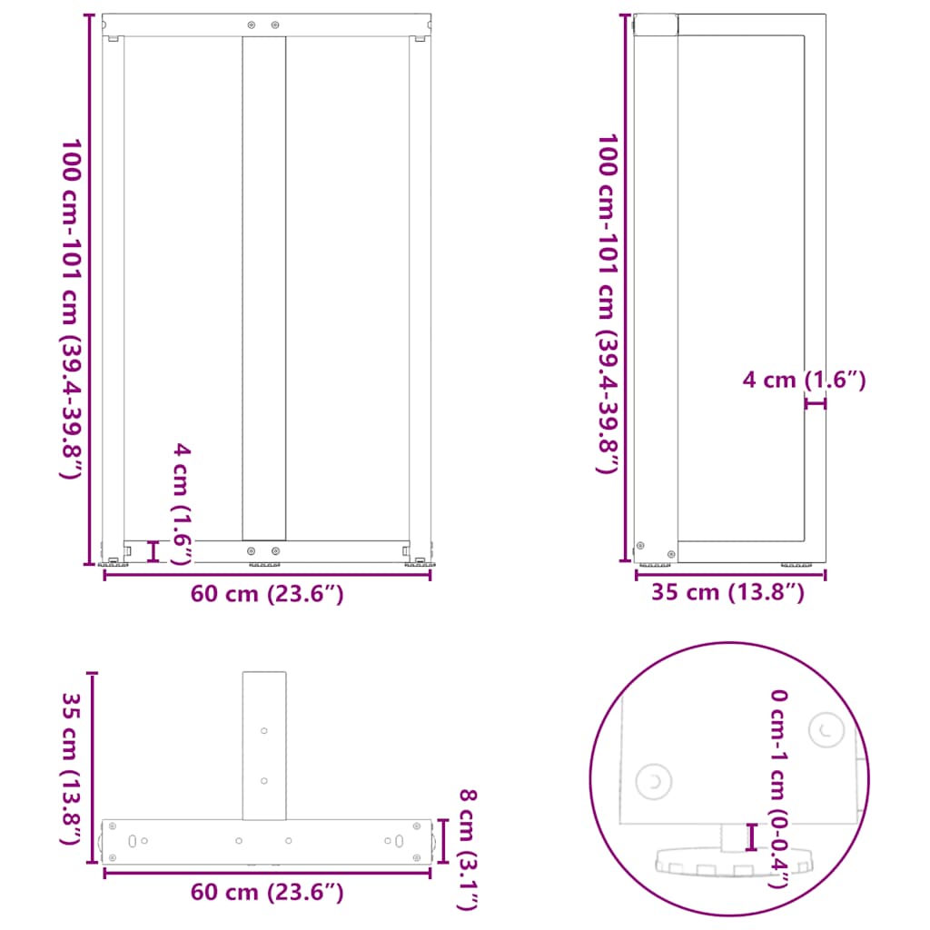 Gambe per tavolo da bar a forma di T 2 pz bianche 60x35x(100-101) cm in acciaio | homemem39