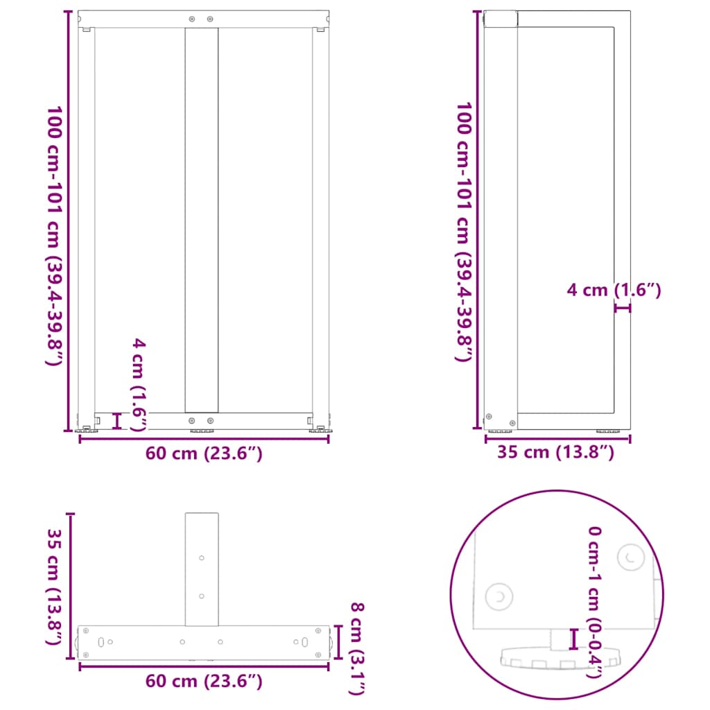 Gambe per tavolo da bar a forma di T 2 pz Antracite 60x35x(100-101) cm Acciaio | homemem39