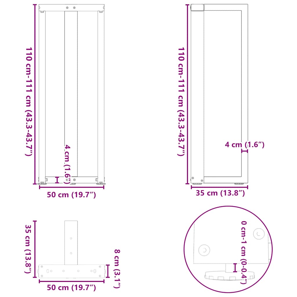 Gambe per tavolo da bar a forma di T 2 pz Antracite 50x35x(110-111) cm Acciaio | homemem39