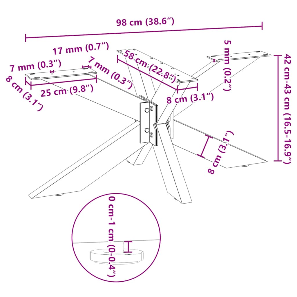 Gamba per tavolino da caffè a forma di ragno nera 98x58x(42-43) cm in acciaio | homemem39