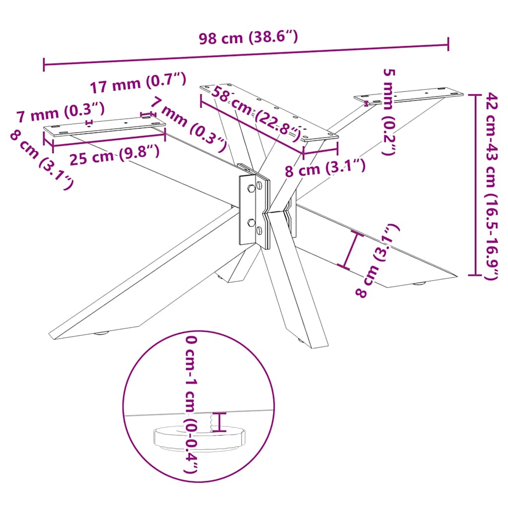 Gamba per tavolino da caffè a forma di ragno antracite 98x58x(42-43) cm in acciaio | homemem39
