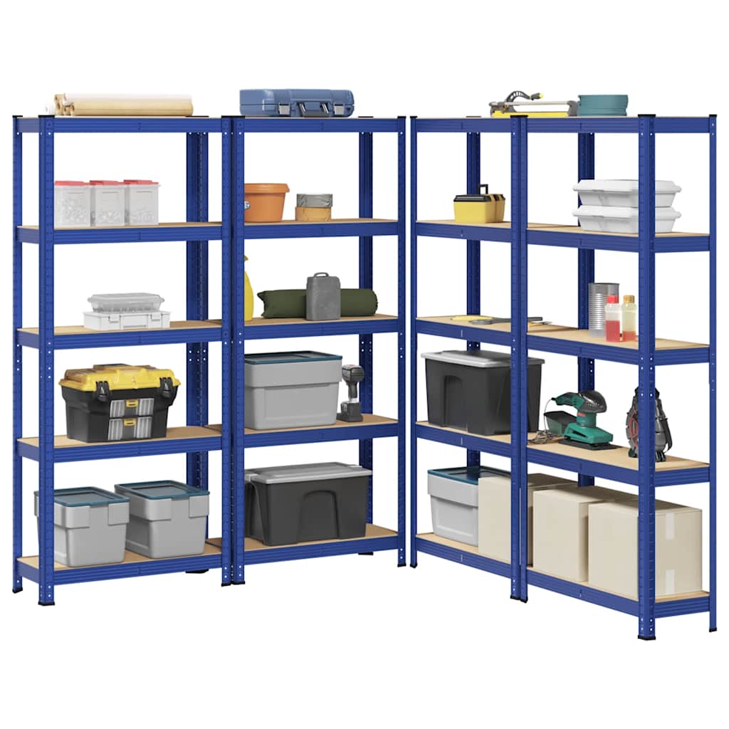 Mensole Portaoggetti 5 Strati 4pz Blu Acciaio Legno Multistrato - homemem39