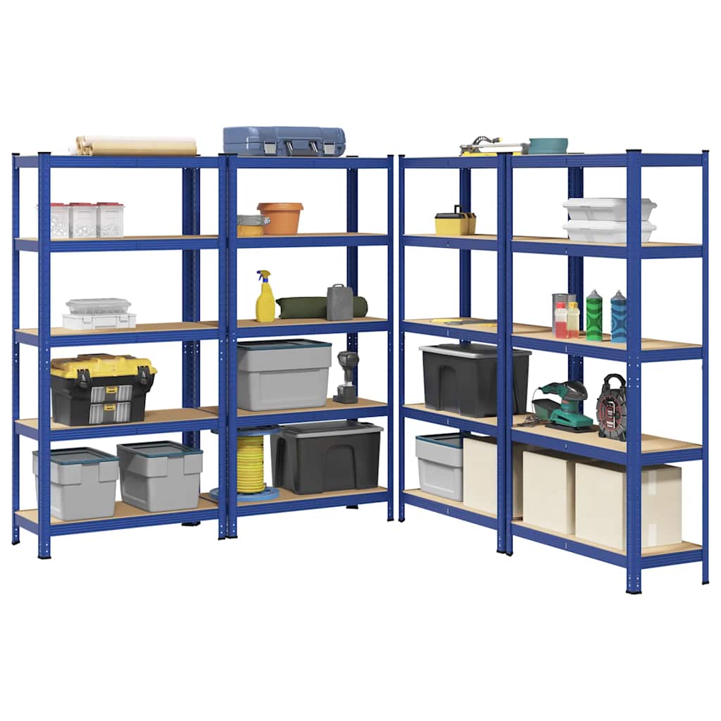 Mensole Portaoggetti 5 Strati 4pz Blu Acciaio Legno Multistrato - homemem39