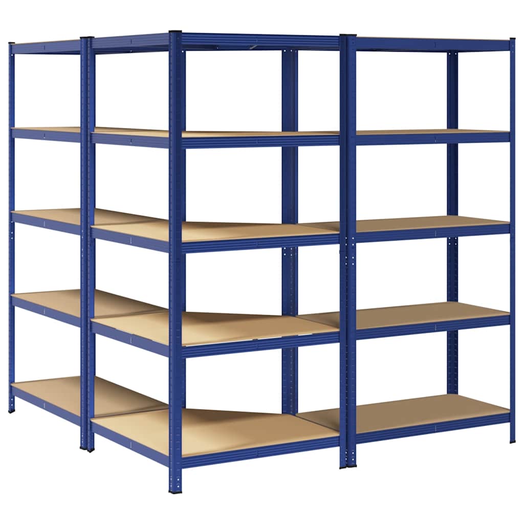 Scaffali a 5 Ripiani 3 pz Blu in Acciaio e Legno Multistrato - homemem39