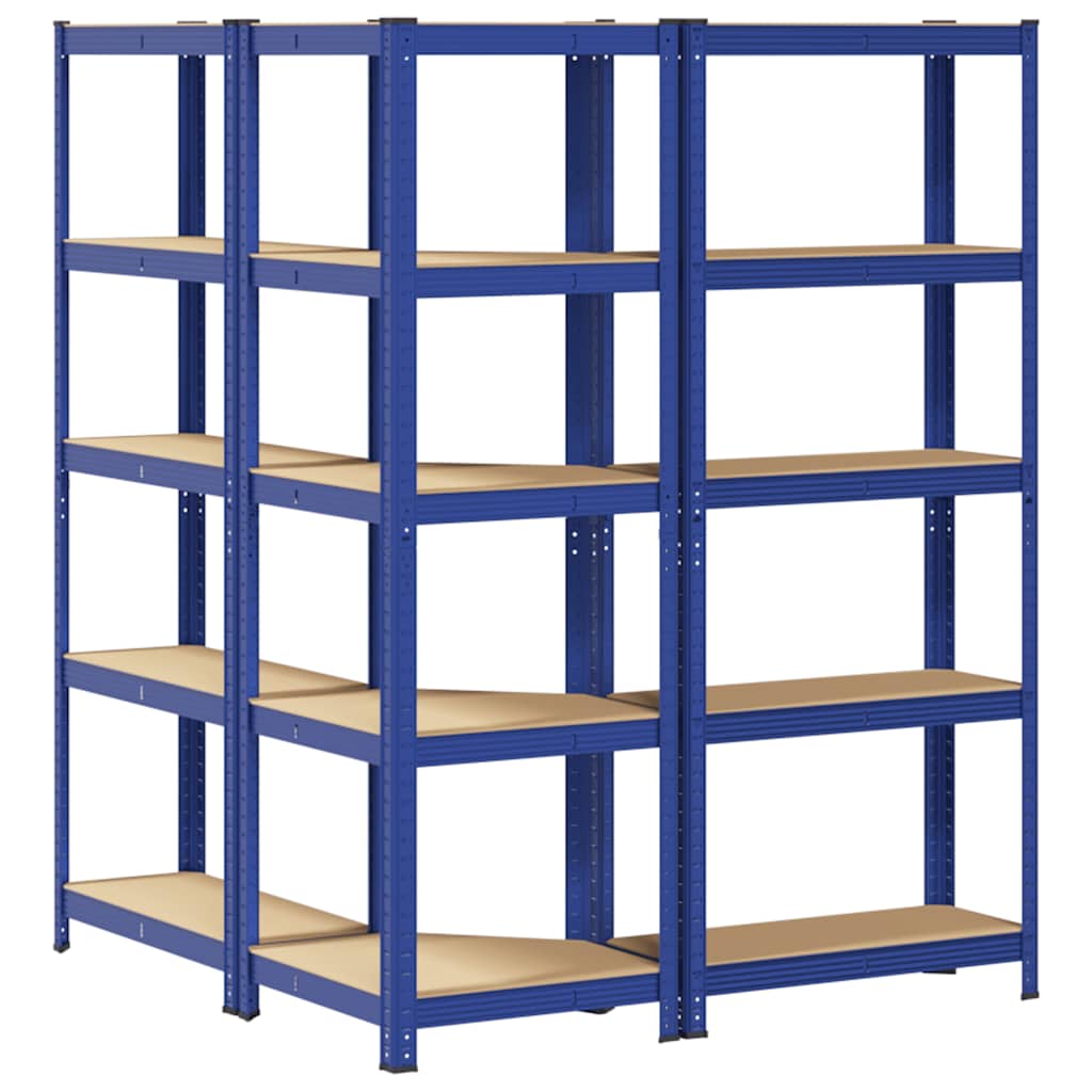 Scaffali a 5 Ripiani 3 pz Blu in Acciaio e Legno Multistrato - homemem39