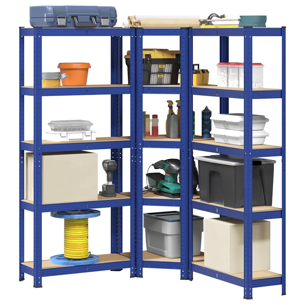 Scaffali a 5 Ripiani 3 pz Blu in Acciaio e Legno Multistrato - homemem39