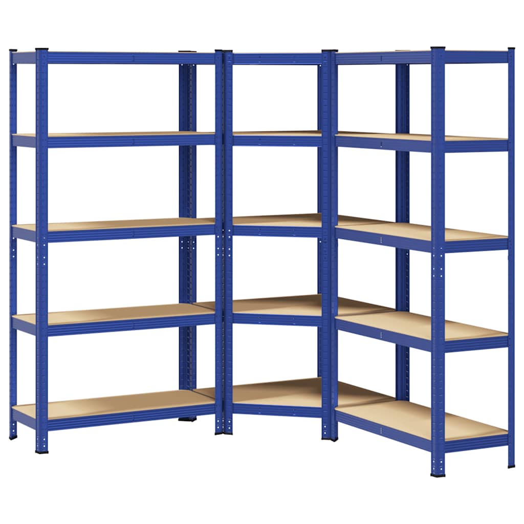 Scaffali a 5 Ripiani 3 pz Blu in Acciaio e Legno Multistrato - homemem39