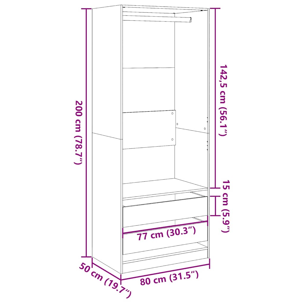 Armadio Legno Antico 80x50x200 cm in Legno Multistrato - homemem39