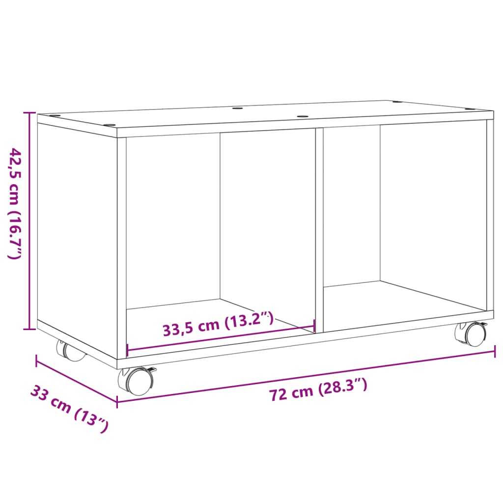Mobiletto con Ruote Legno Antico 72x33x42,5 cm in Truciolato - homemem39