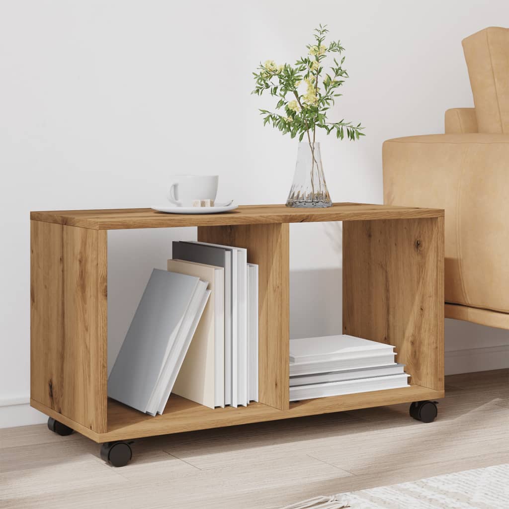 Mobiletto con Ruote Rovere Artigianale 72x33x42,5 cm Truciolato - homemem39