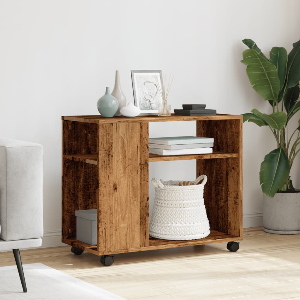 Tavolino con Ruote Legno Antico 70x35x60cm in Truciolato - homemem39
