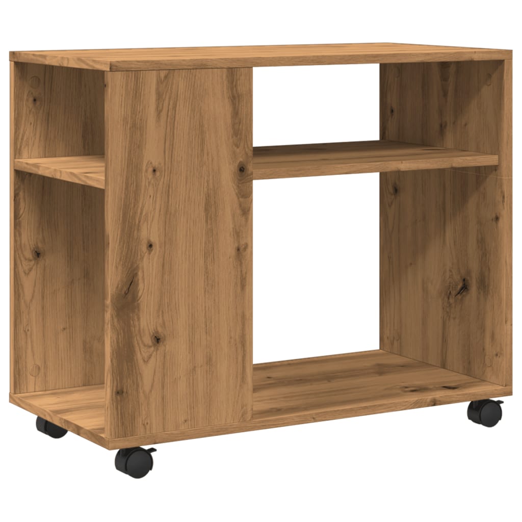 Tavolino con Ruote Rovere Artigianale 70x35x60 cm in Truciolato - homemem39