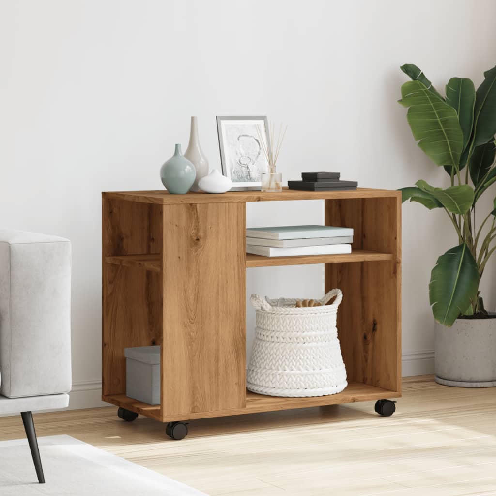 Tavolino con Ruote Rovere Artigianale 70x35x60 cm in Truciolato - homemem39