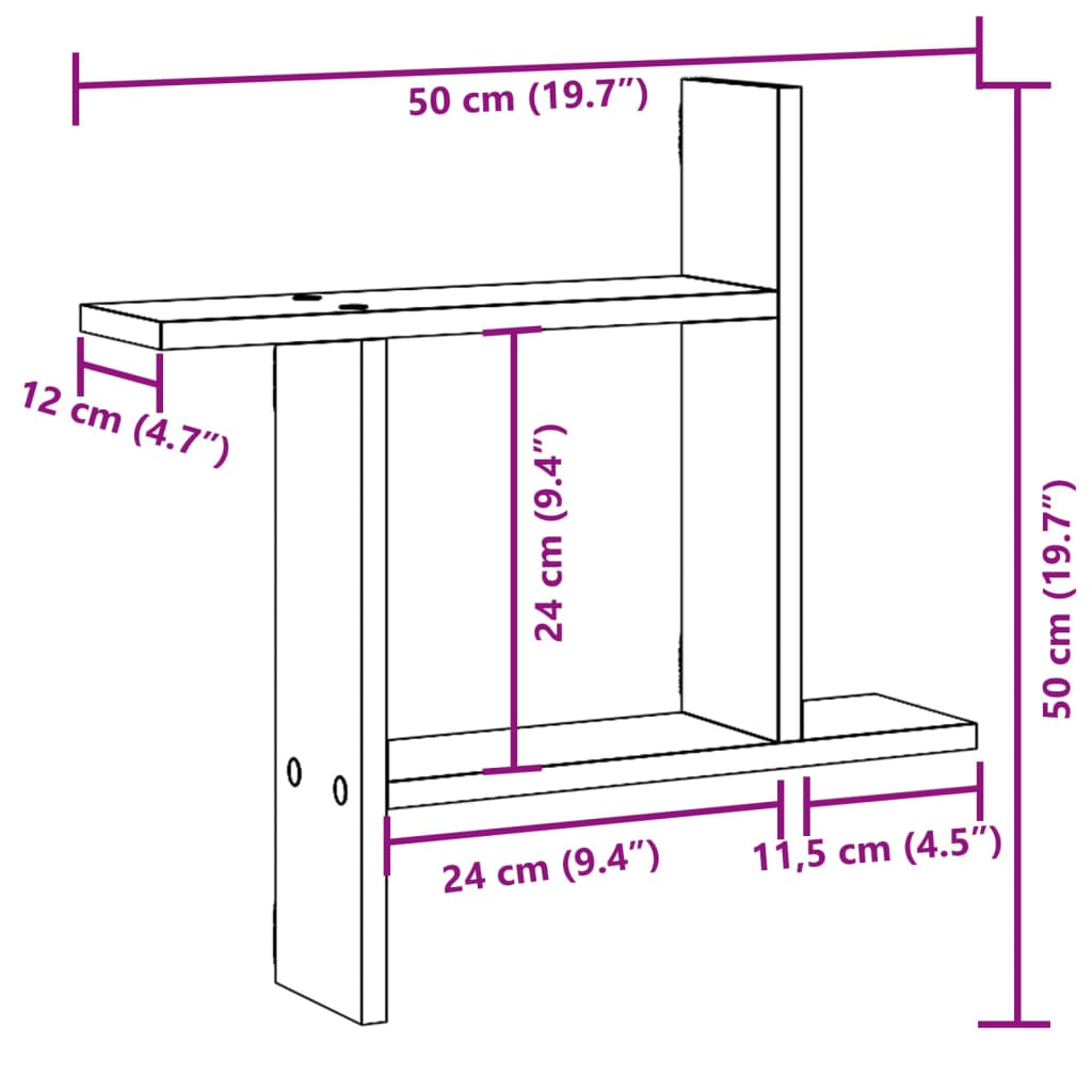 Mensole a Parete 2pz Grigio Sonoma 50x12x50 cm in Truciolato | homemem39