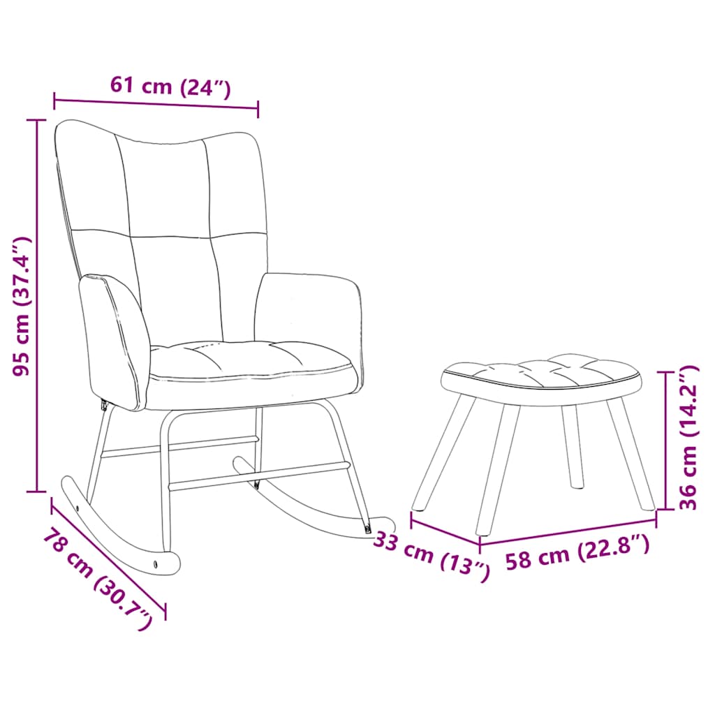 Poltrona a Dondolo con poggiapiedi Nero in Tessuto
