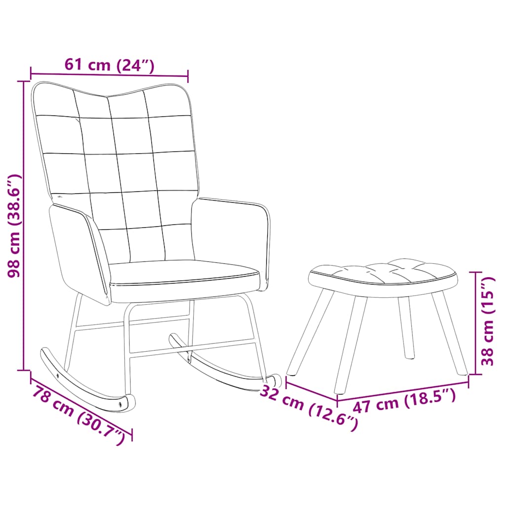 Poltrona a Dondolo con Poggiapiedi Marrone in Velluto
