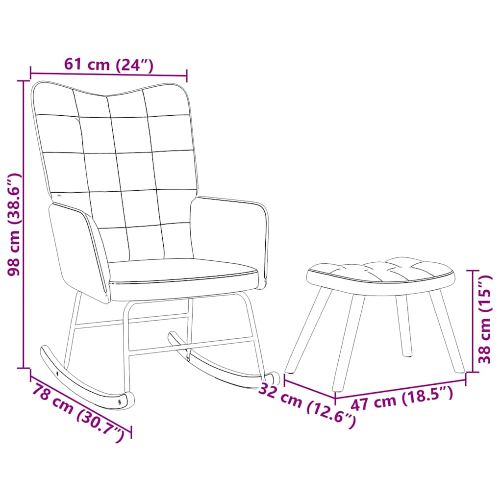 Poltrona a Dondolo con Poggiapiedi Blu in Velluto