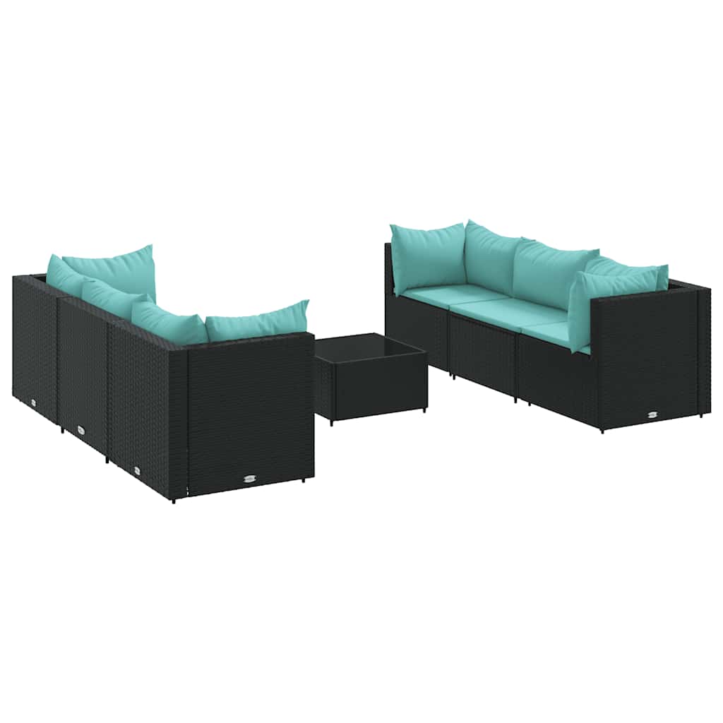 Set Salotto da Giardino con Cuscini 7pz Nero Polyrattan