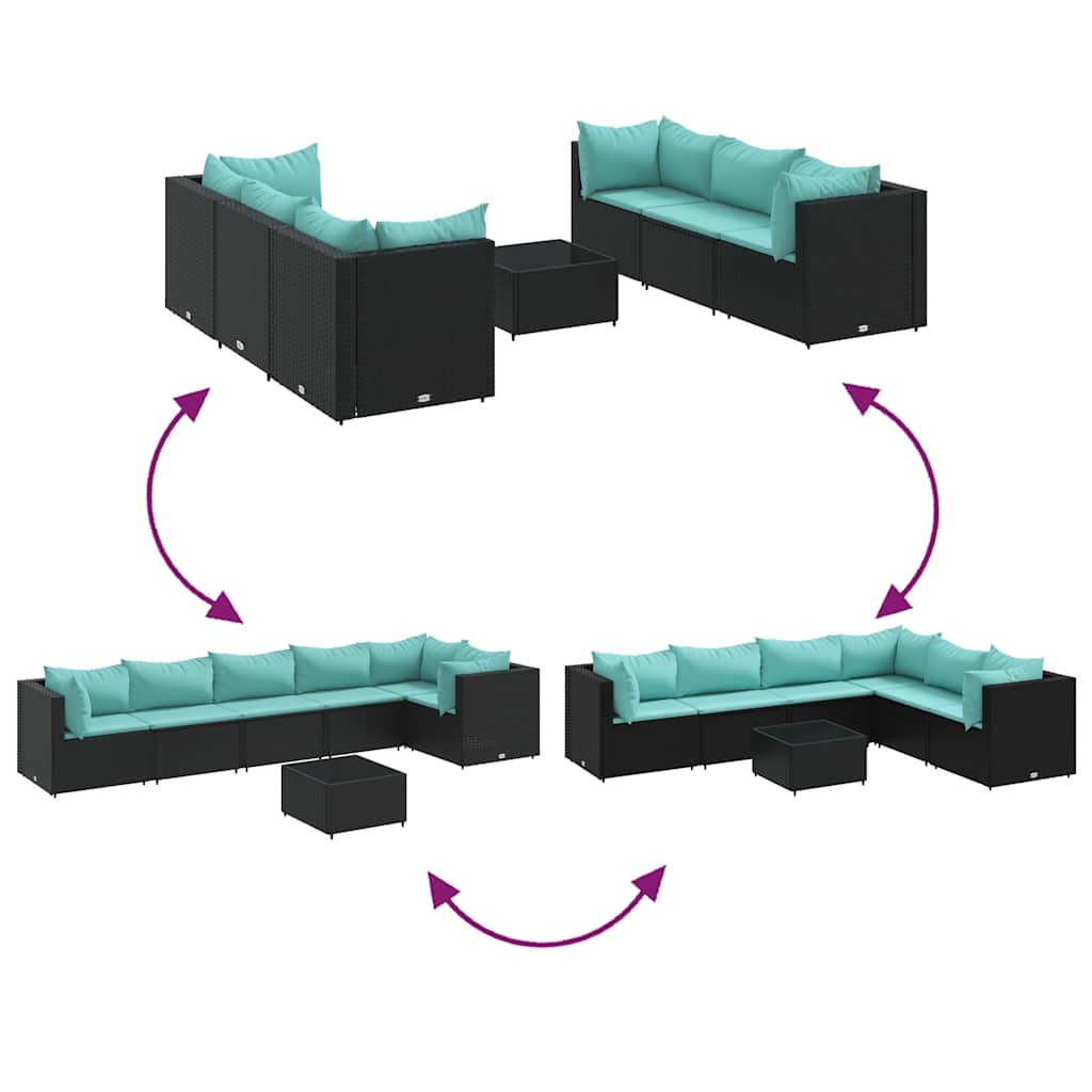 Set Salotto da Giardino con Cuscini 7pz Nero Polyrattan