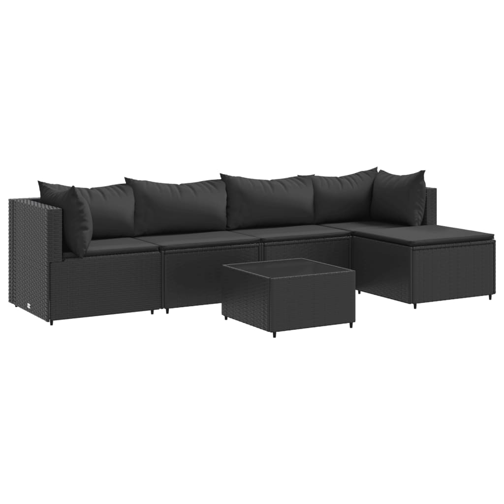 Set Mobili da Giardino 6 pz con Cuscini in Polyrattan Nero